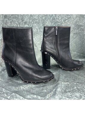 Gianni Bini Stud Boots Black Leather Block Heel Rock Goth Distress 10M #i